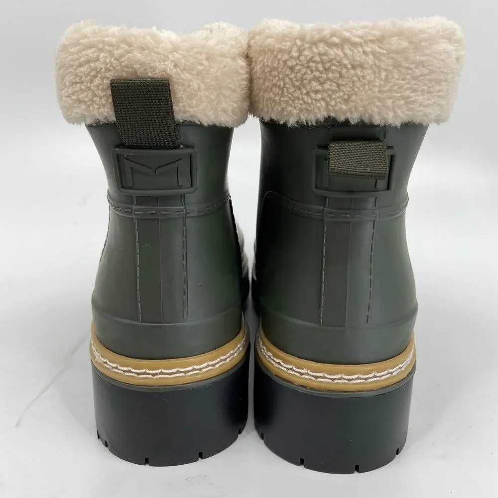 Marc Fisher Fairly Boot Size 7 Green Waterproof Winter Lace Up Faux Fur